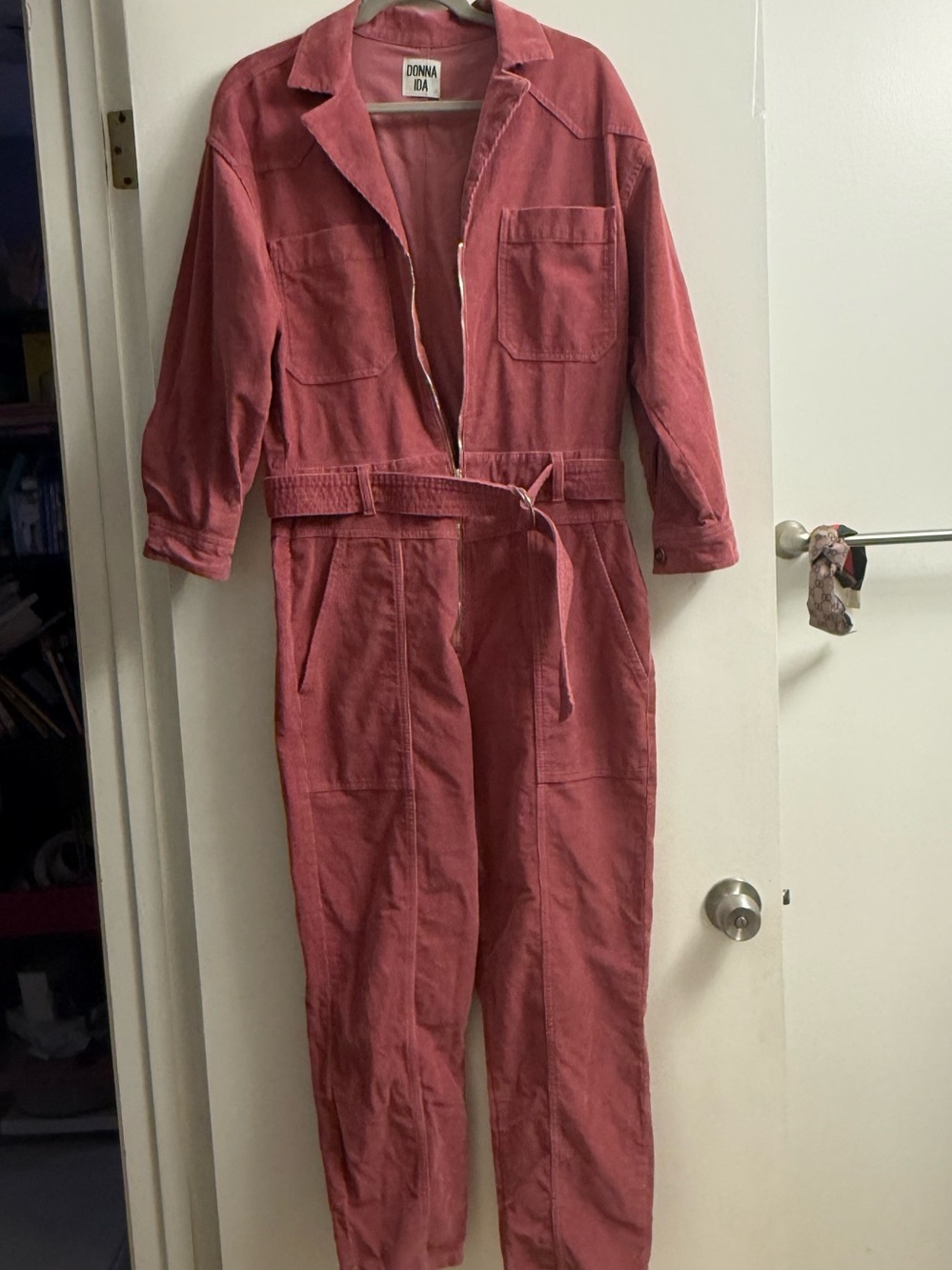 Donna Ida Pink Corduroy Jumpsuit w/belt sz s